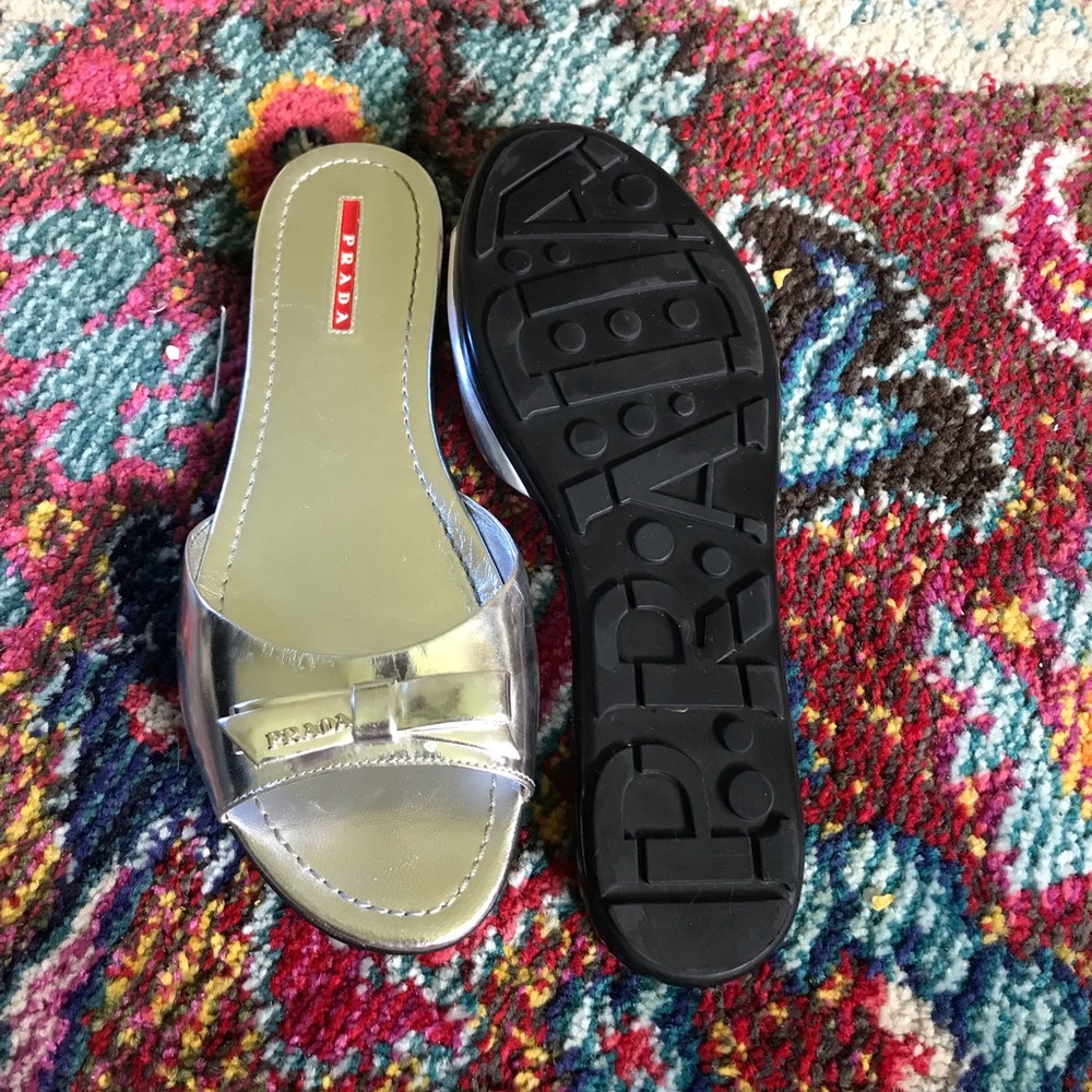 Prada Metallic Slides w/Bow